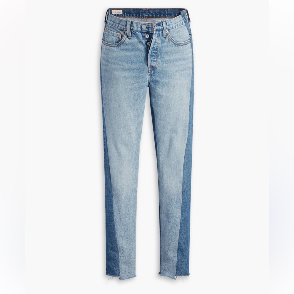 Levi's 501 Spliced Two-Tone Blue Straight Jeans - Picture 3 of 16